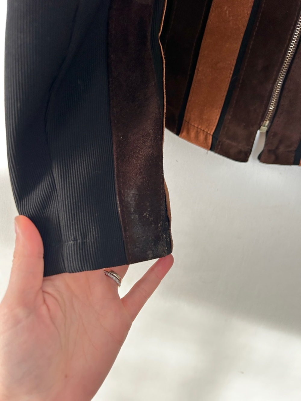 VINTAGE Y2K Genuine Suede Stripe Matching Set Large Flare Boho Desert City Chic - Picture 4 of 10